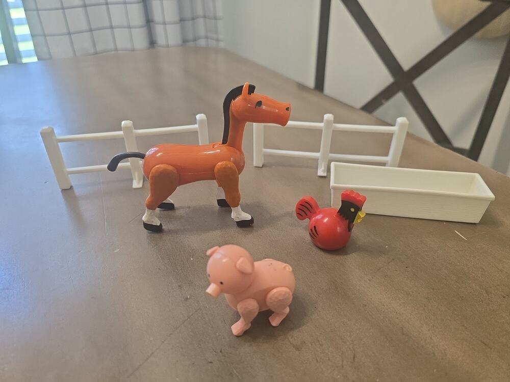 Vintage Fisher Price 1968 Farm Animals Lot Of 6 w/ Pig, Rooster, Horse